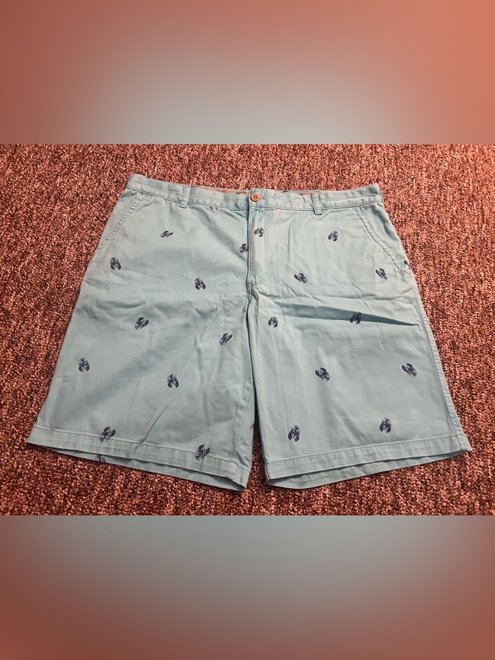Izod Men's Flat Front Saltwater Size 42 Beachtown Short Blue Lobster Print